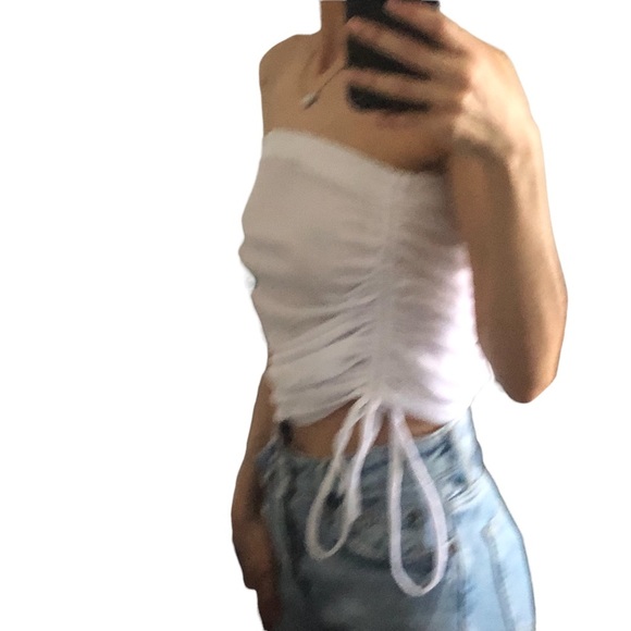 Prettylittlethings NWT White Tennis Ruche tie Tube Top - Picture 2 of 10